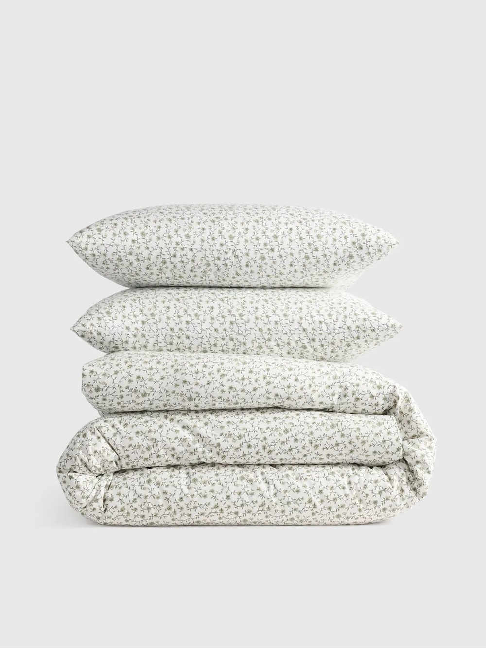 Quince Organic Crisp Percale Green Florette Duvet Cover Set King/Cal King